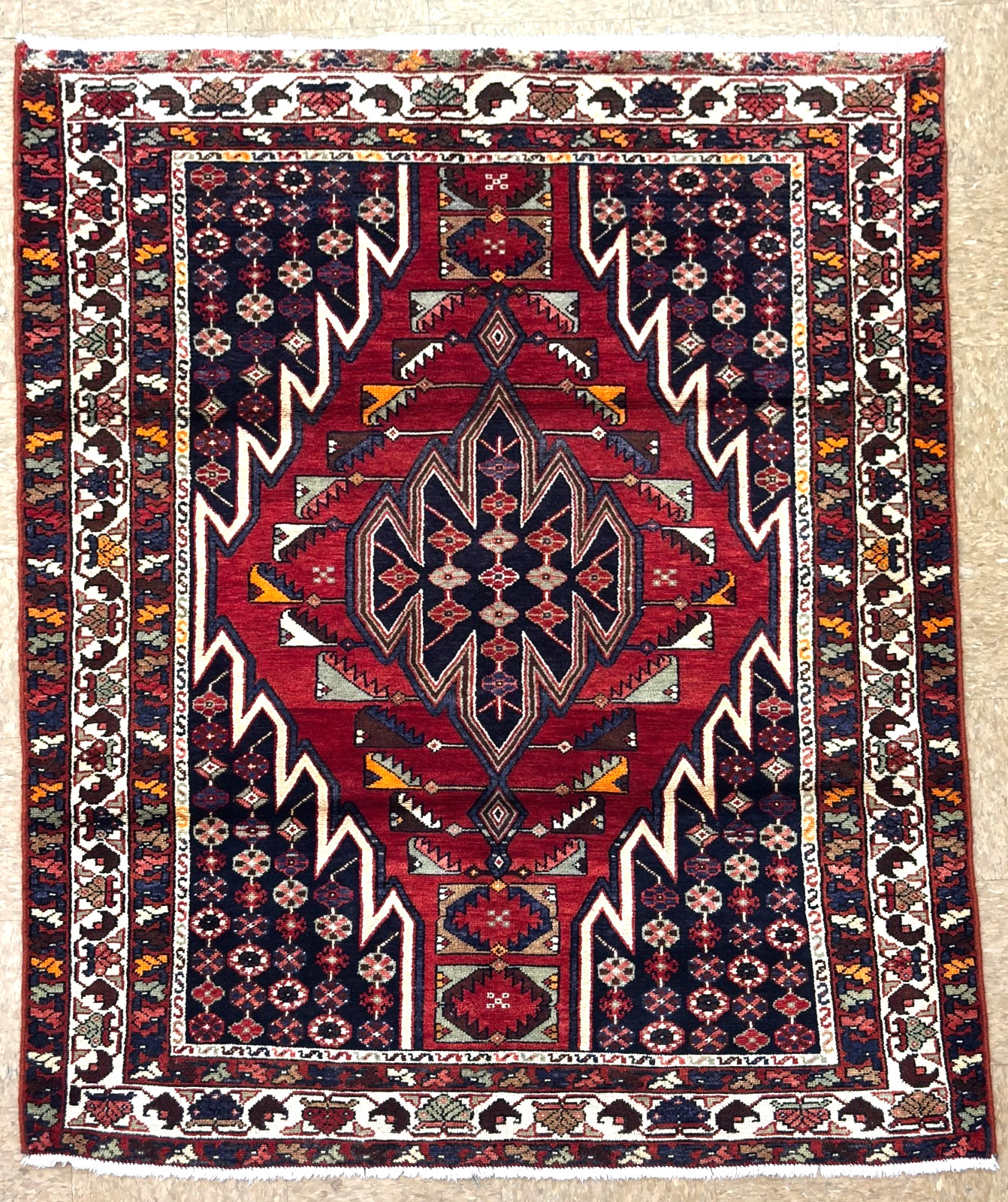 Vintage Mazlaghan Tribal Area Rug Hand Knotted Wool Oriental 5x6 Red Geometric gallery