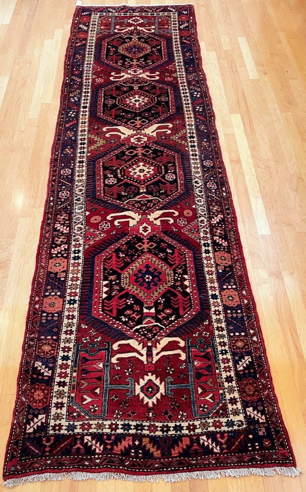 Vintage Heriz Hand-Woven Middle Eastern Runner Rug 14' 3" x 4' 1"