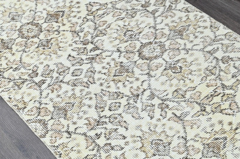 Vintage Turkish Runner Rug 2x10ft BEIGE Handmade Anatolian Oushak Hallway Wool gallery