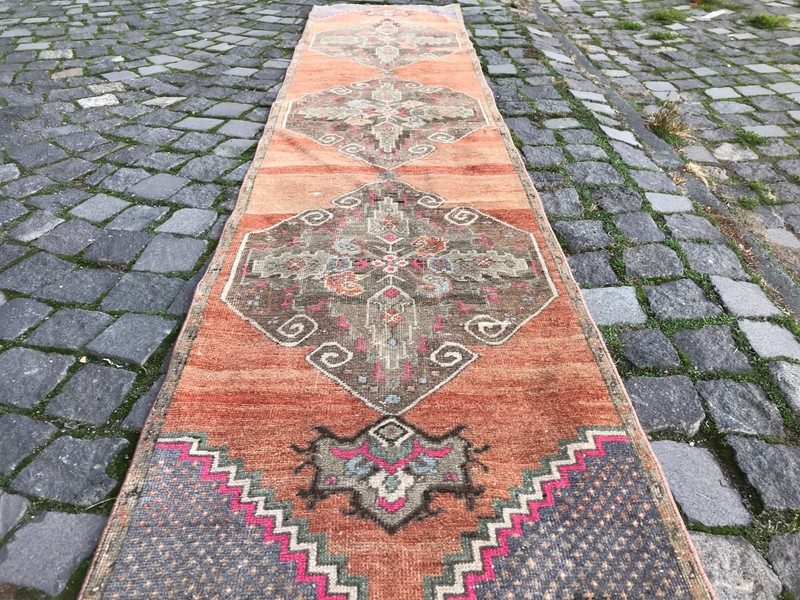 Turkish Vintage Rug Handmade Wool Rug Bohemian Runner Rug Home Rug 2,0 x 9,2 ft gallery