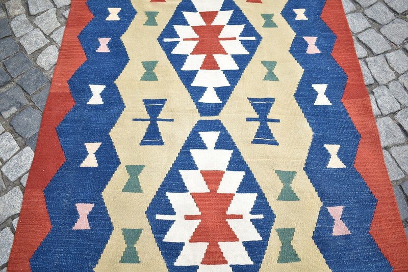 Turkish Kilim Rug 3'9 x 5'4 ft. Vintage Hand Woven Oushak Kilim Wool Kilim Rug gallery