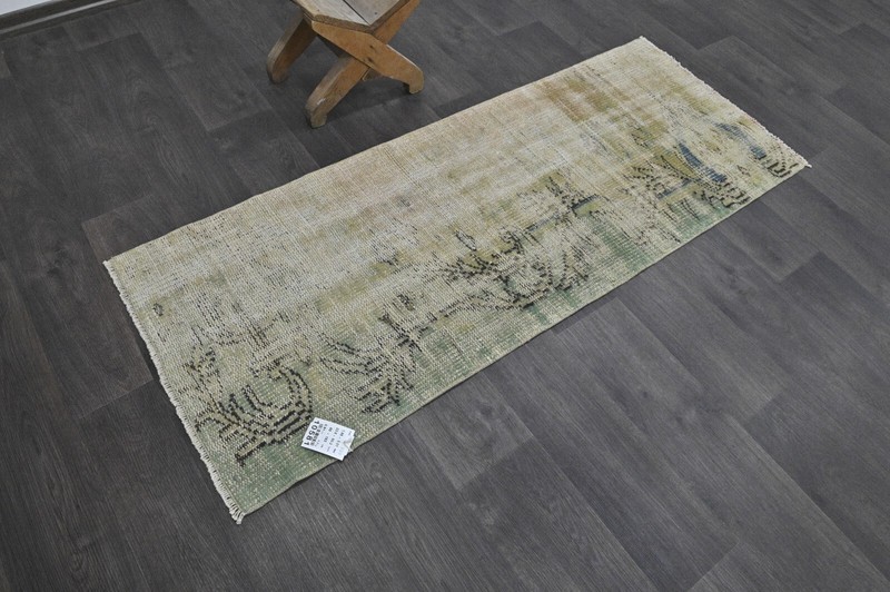 Vintage Turkish Runner Rug 2x5ft Wool Anatolian Handmade Hallway Oushak BEIGE gallery