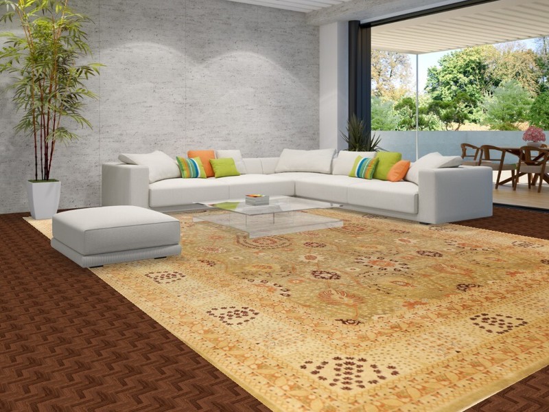 Vegetable Dye Gold Floral Tebriz Oriental Large Rug 12x18 Hand-knotted Wool gallery