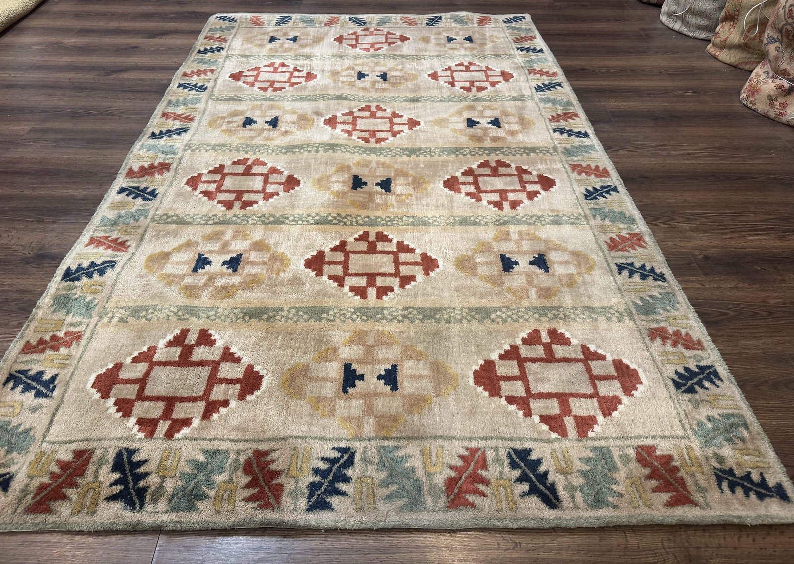 Geometric Design Area Rug 5x8, Beige and Rust Red gallery