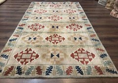 Geometric Design Area Rug 5×8, Beige and Rust Red