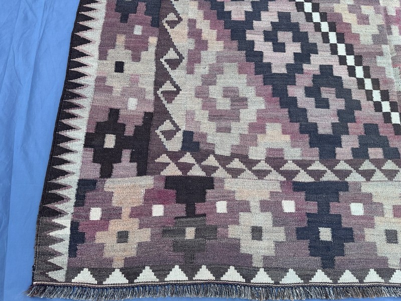 Vintage Afghan Kilim Rug, 7x10 Turkish Faded Geometric Tribal Bedroom Area Rug gallery