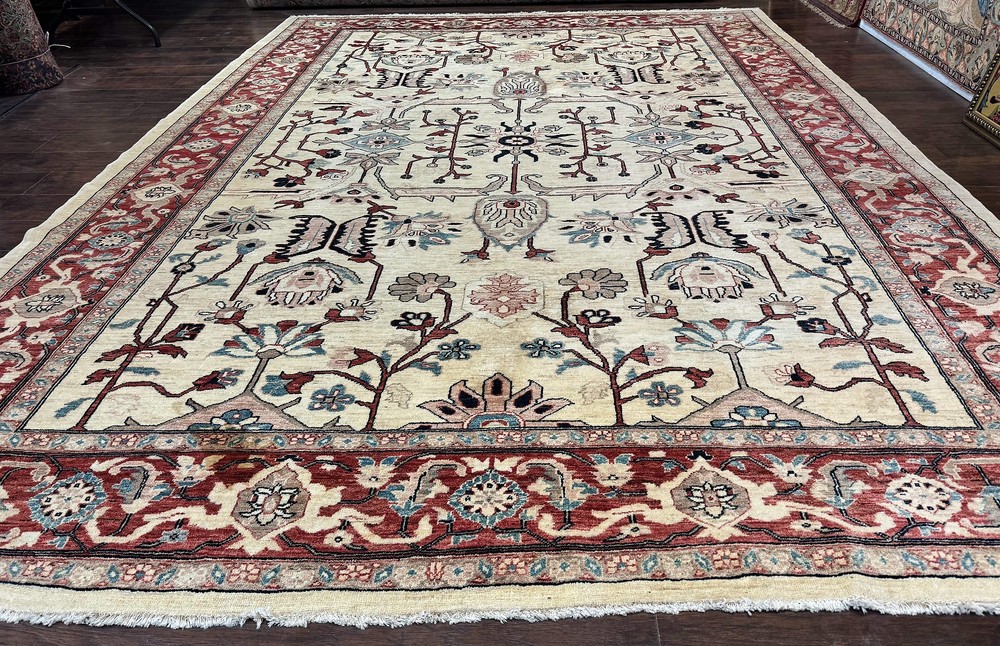 Peshawar Rug 10x14, Beige and Rust Red, Large Pak Per'sian Rug, Pakistani Rug
