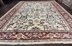 Peshawar Rug 10×14, Beige and Rust Red, Large Pak Per’sian Rug, Pakistani Rug