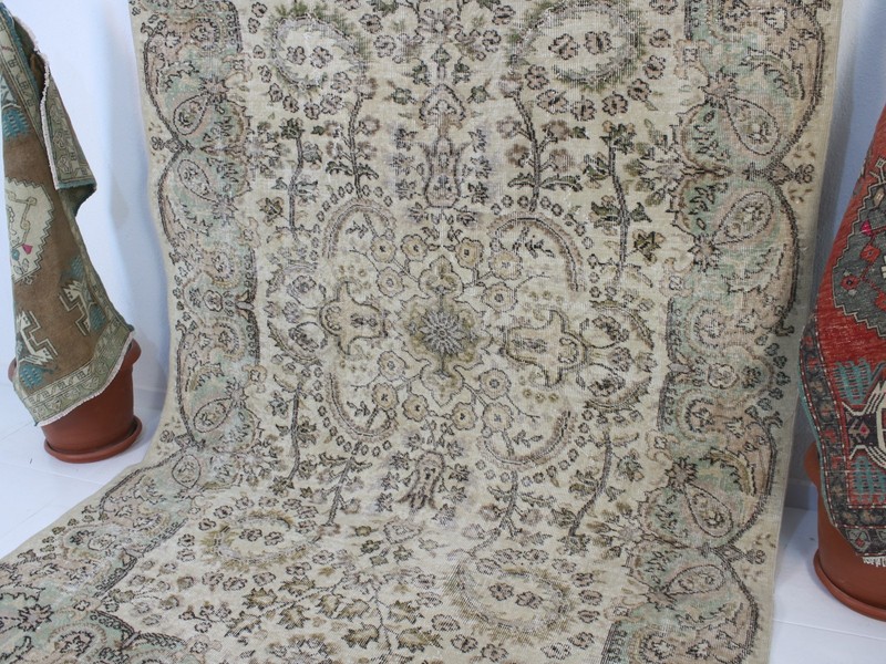 6x9 Turkish Handmade Area Rug Beige Green Brown Floral 5.8x8.9 ft gallery
