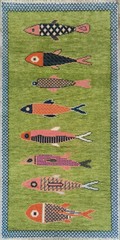 Hand Knotted Green Koi Fish Wool Runner Rugs – Tribal Hallways & Kitchen Carpets