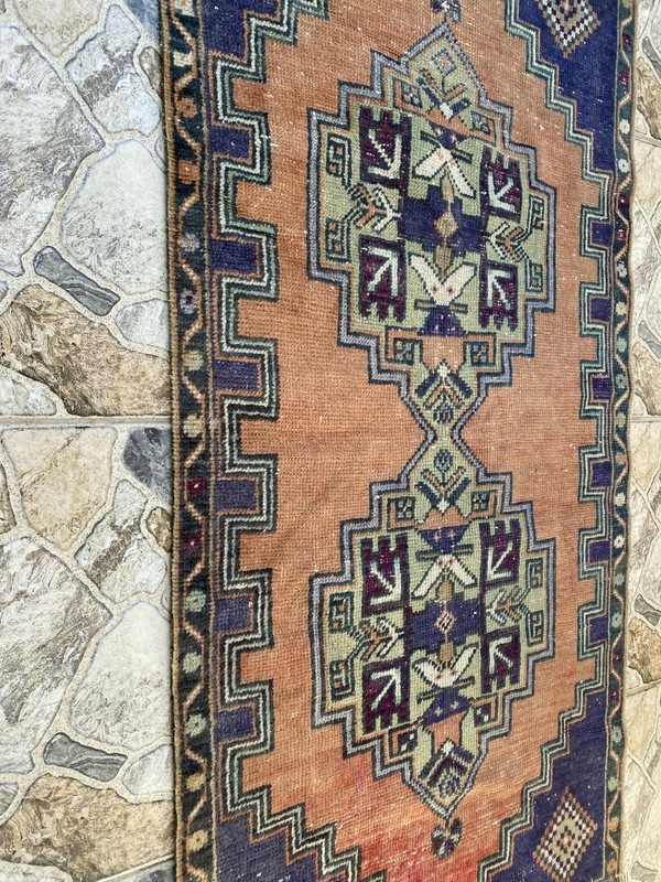 Handmade Vintage Turkish Wool Rug 2.5x4.6 ft Tribal Geometric Anatolian Carpet gallery