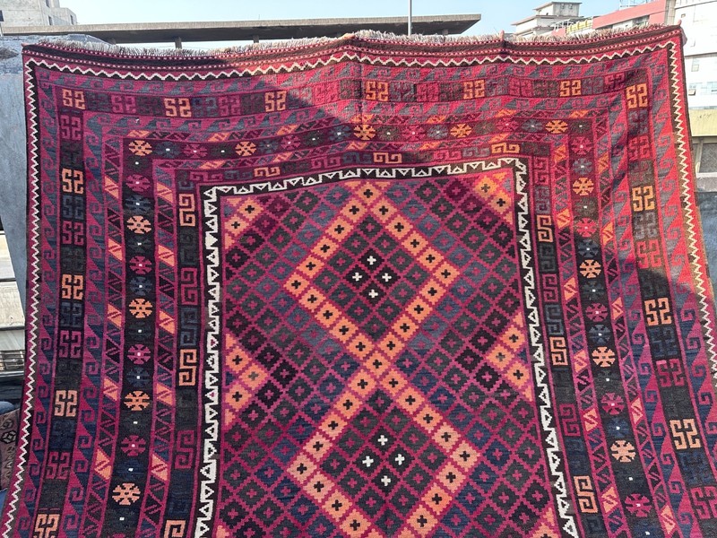Vintage Afghan Kilim Rug, 8x17 Palace Oversized Faded Geometric Tribal Area Rug gallery