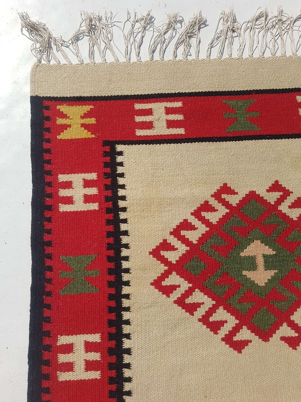 Fine Vintage Traditional Hand Made Oriental Wool Red Kilim Rug 159x79cm gallery