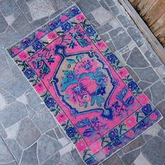 Gorgeous 2×3 Turkish Vintage Small Rug 54 x 90 cm Handmade Wool 1.77 x 2.95 ft