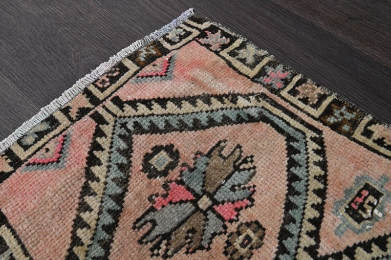 Oushak Turkish Doormat Rug 1x3 PEACH Anatolian Handmade Vintage Small Kilim Rug gallery