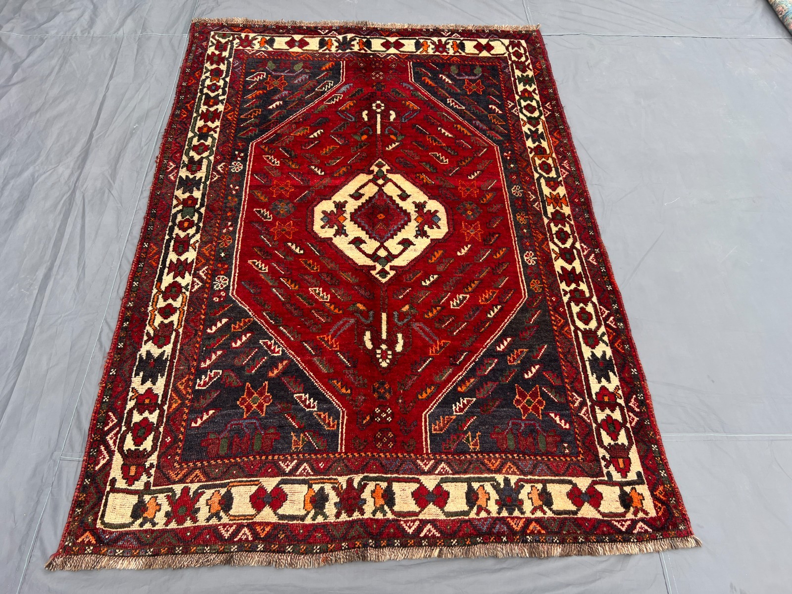 4'9x6'9 ft Caucasian Vintage Hexagonal Medallion Geometric Handknotted Wool Rug gallery