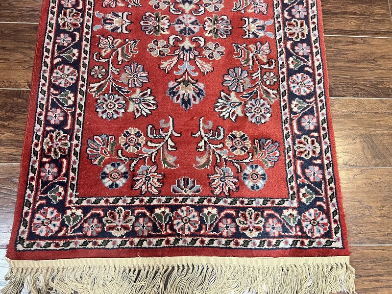 Runner Rug 2.7 x 16 Vintage Sarouk Hallway Carpet Wool Handmade Red Black Floral gallery