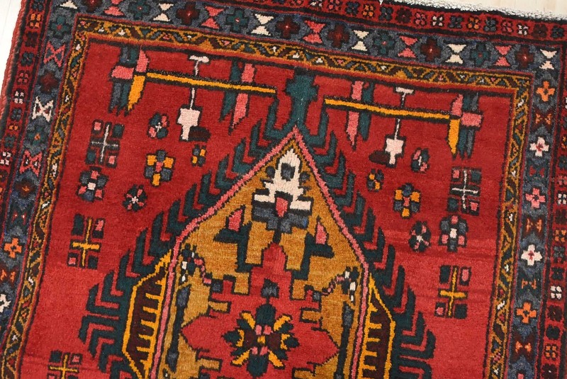 Vintage Tribal Runner 3’7” x 10’5” Red Wool Geometric Hand-Knotted Oriental Rug gallery