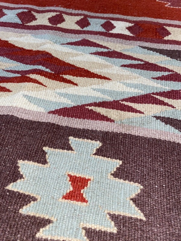Antique Turkish Kilim Rug Textile Large 5’6” x 8’ Weave Vintage Fringe Handmade gallery
