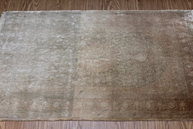 AUTHENTIC SILK RUG, Antique 4' x 2'6" Natural Silk muted color matches Herke gallery