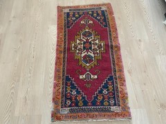 Bold Red Vintage Turkish Small Rug 1.9×3.6 ft Geometric Medallion Anatolian