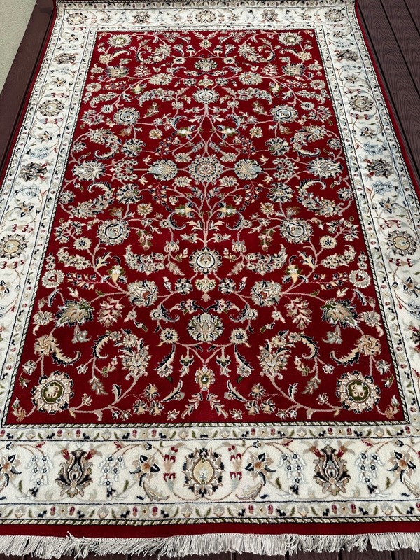 Fine New Floral Red & White Oriental Rug Handmade in India,Allover Design, 6'x9' gallery