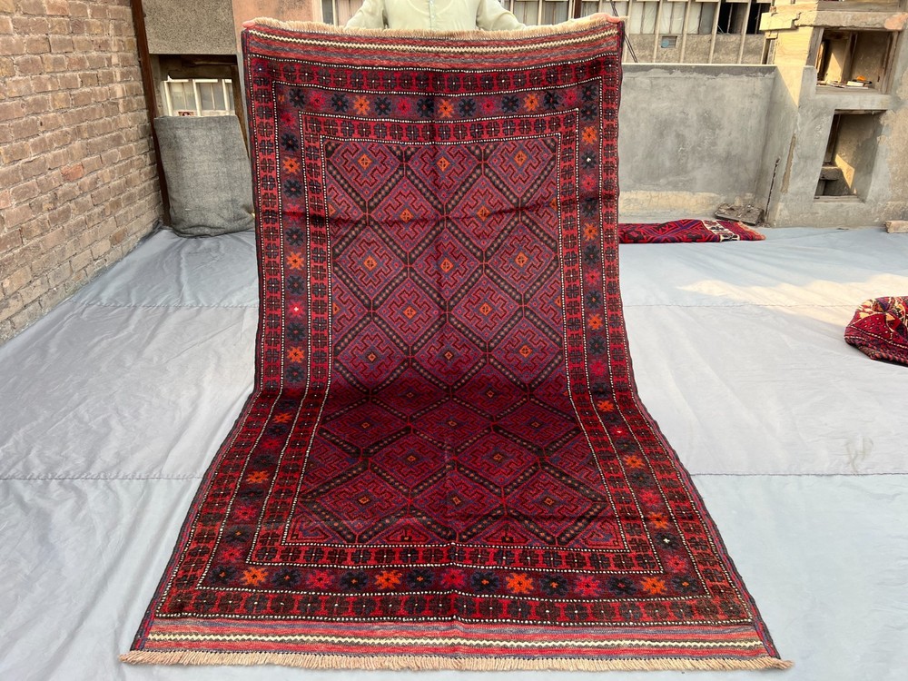 Vintage Afghan Baluchi Rug 4'8 x 8'3 ft, Hand-Knotted Wool, Soft Pile, Rare Rug