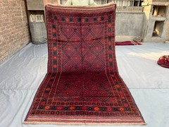 Vintage Afghan Baluchi Rug 4’8 x 8’3 ft, Hand-Knotted Wool, Soft Pile, Rare Rug