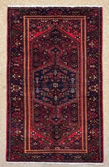 4×8 Vintage Hand Knotted Wool Area Rug Zanjan Tribal Geometric Red Blue Carpet