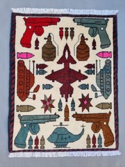 39 Hand Afghan Knotted War Pictorial Balouch Wool Area Rug 80×60 cm