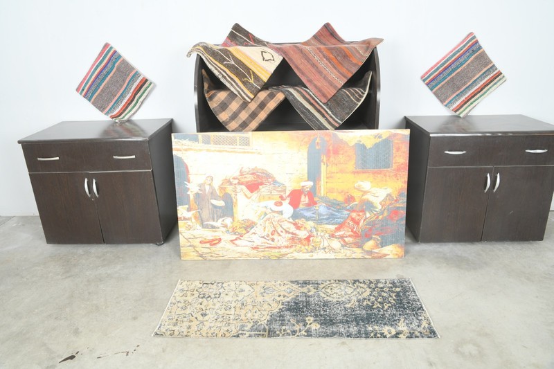 Turkish Door Mat Rug Antique Wool Carpet Vintage Small Oushak Rug 1x4 ft,958 gallery