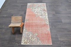 Vintage Turkish Runner Rug 2x5ft Wool Anatolian Handmade Hallway Oushak RED