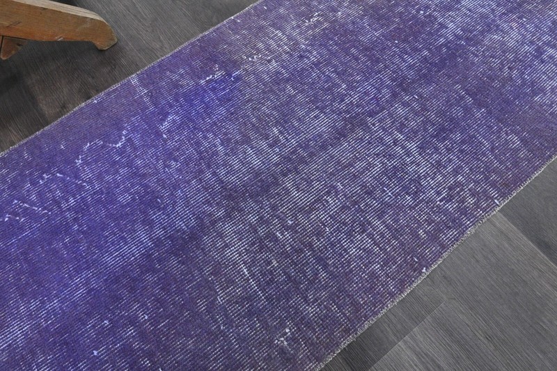 Vintage Turkish Runner Rug 2x5ft Wool Anatolian Handmade Hallway Oushak PURPLE gallery
