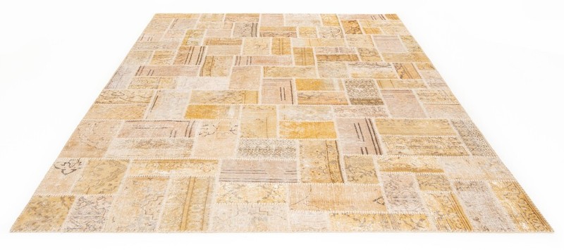 Patchwork Hand-Knotted Vintage Rug Carpet Yellow 306x208 cm Persisch gallery