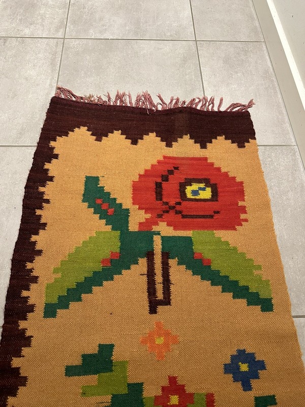 Vintage Handmade Albania Kilim Hall Rug Runner Floral Patterns Wall Hanging 2.9m gallery