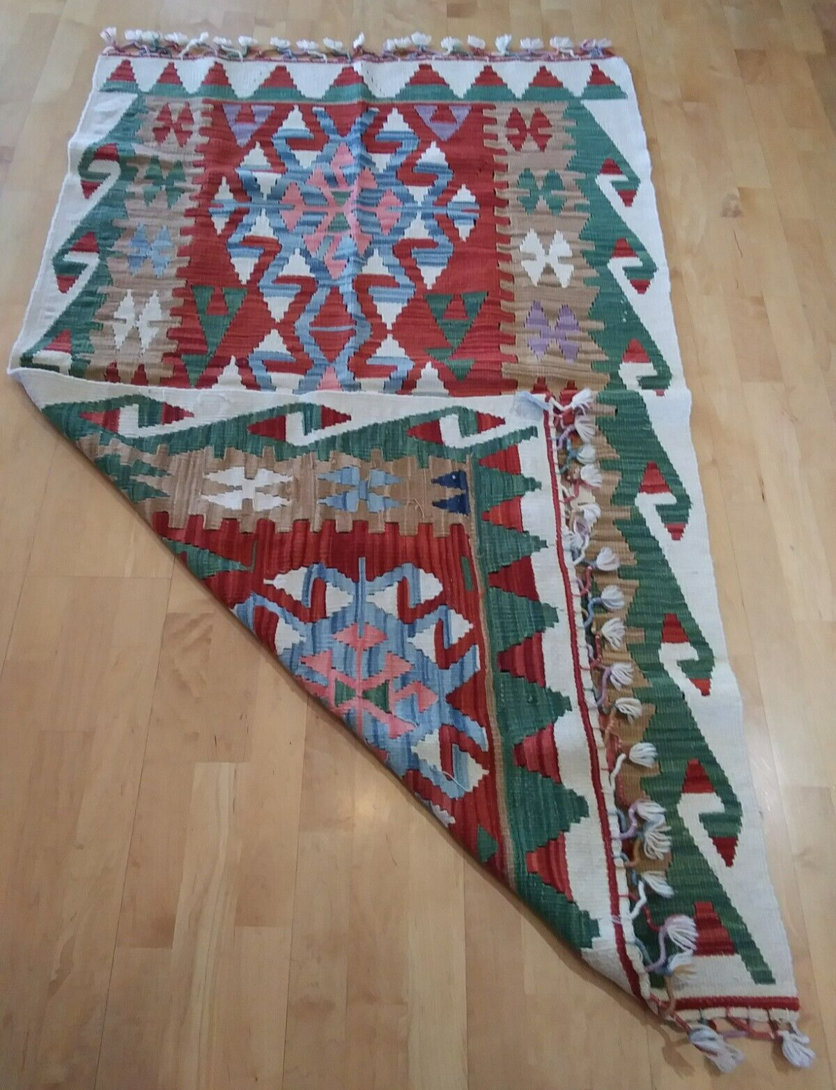 Authentic Hand Woven Vtg Turkish Kilim Wool Area Rug 40"x64" Veg Dyes Never Used gallery