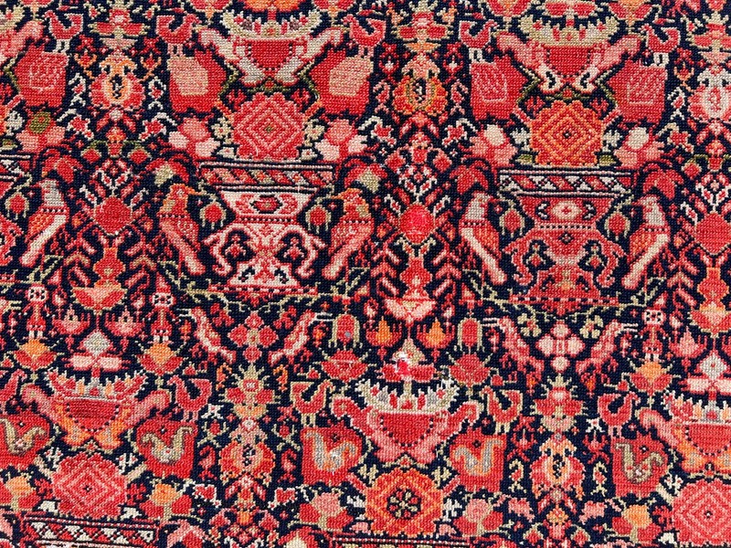 4'4x6'4 Ft Antique Caucasian Rug Wool Geometric Floral Red Patterned Carpet gallery