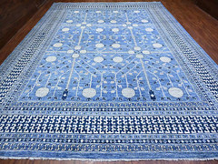 12’x15’4″ Dodgers Blue Washed Out Khotan and Samarkand Inspired Angora Pile Rug
