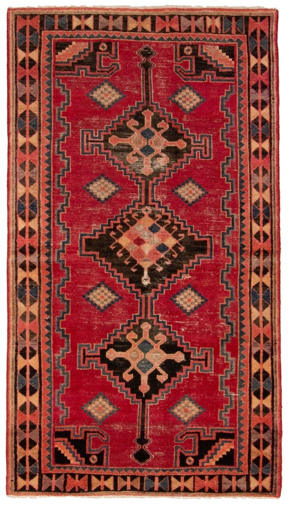 Vintage 3'9" x 6'8" Traditional Hand Knotted Vegetable Dye Wool Area Rug