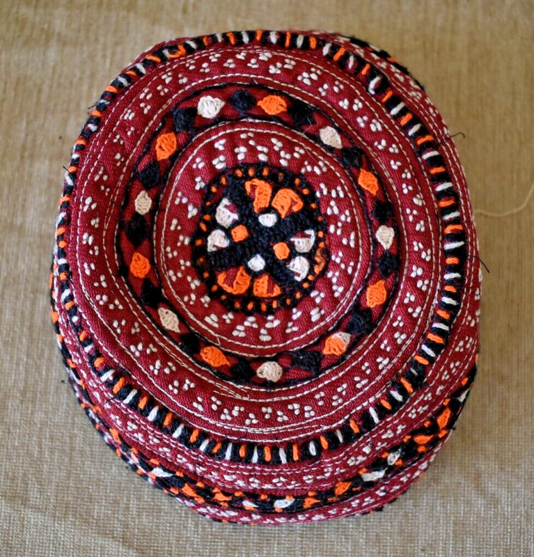 Fabulous Antique Rare Tribal Hat 7'' x 7'' Collector's Piece Hat Silk Embroidery gallery