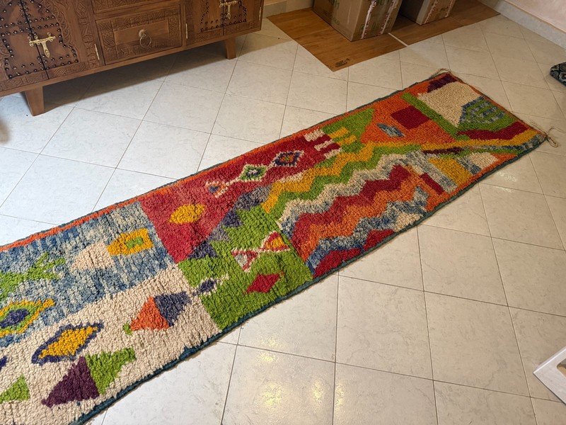 Colorful Runner Moroccan Berber Rug, Hallway Antique tribal Rug 9'8'' x 2'3'' ft gallery