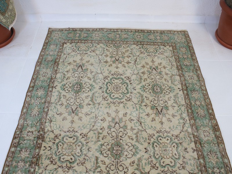 4x7 Turkish Handmade Area Rug Beige Green Floral 3.6x6.6 ft gallery