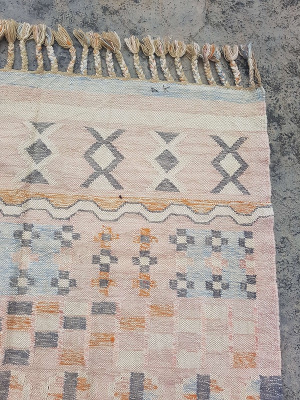Distressed Vintage Handmade Geometric Pink Kilim Floor Rug Carpet 245x151cm gallery