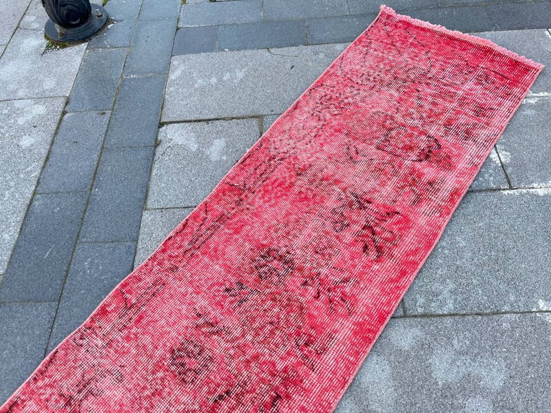 Overdyed 1.7x9.2 ft Vintage Turkish Runner Rug – Coral Pink Skinny Runner gallery