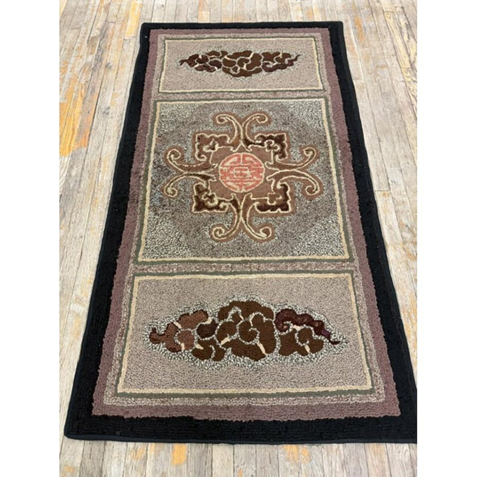 3x6 Antique American Hooked Gray Wool Area Rug 1880 gallery