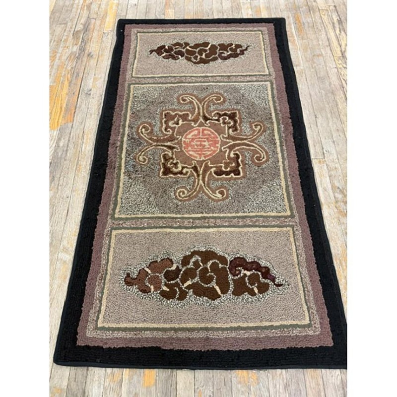 3x6 Antique American Hooked Gray Wool Area Rug 1880 gallery