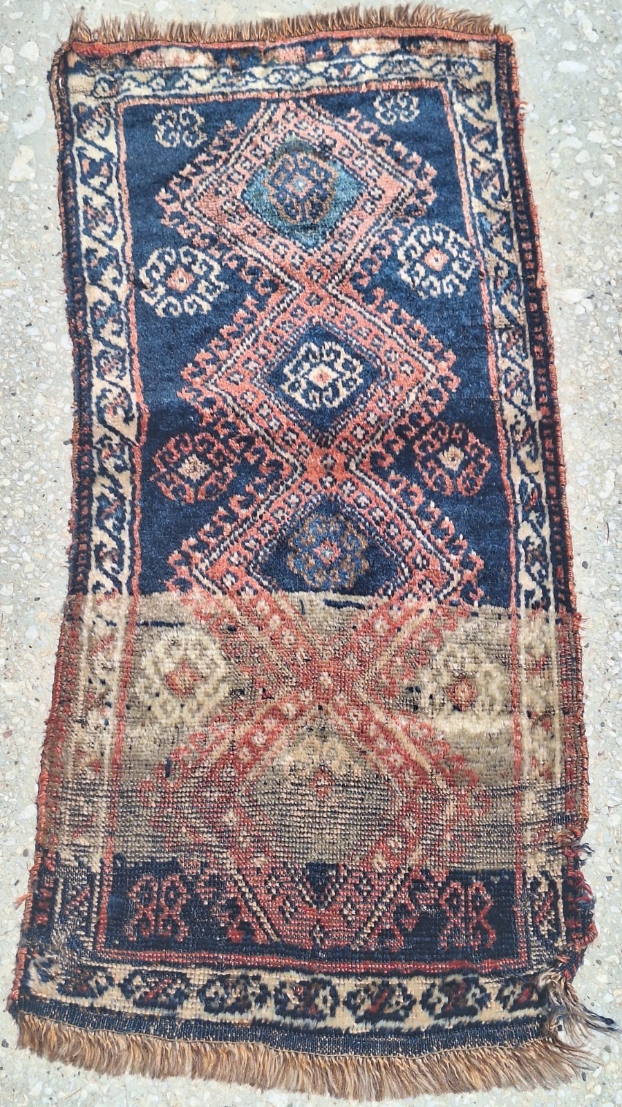 1920s Distressed Antique Carpet,HandWoven Wool Rug,Bohemian PrimitiveCollectible gallery