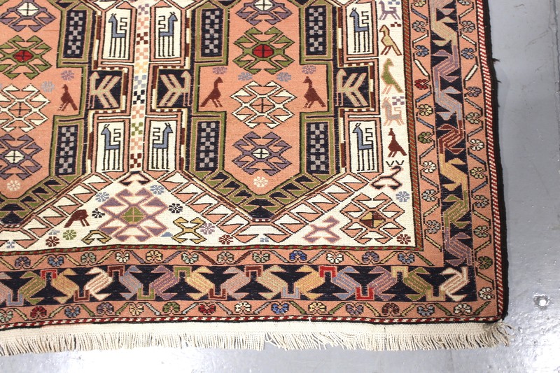 Geometric Vintage Coral Turkish 3' 11" x 6' 4" Pink Hand Knotted Area Rug gallery