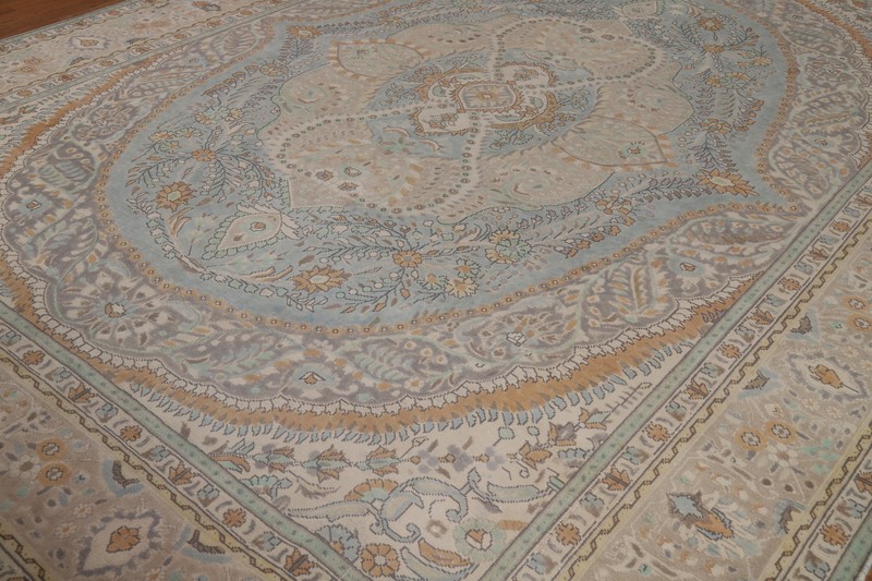 Light Blue Floral Wool Tebriz Traditional Hand-knotted Room Size Area Rug 10x13 gallery