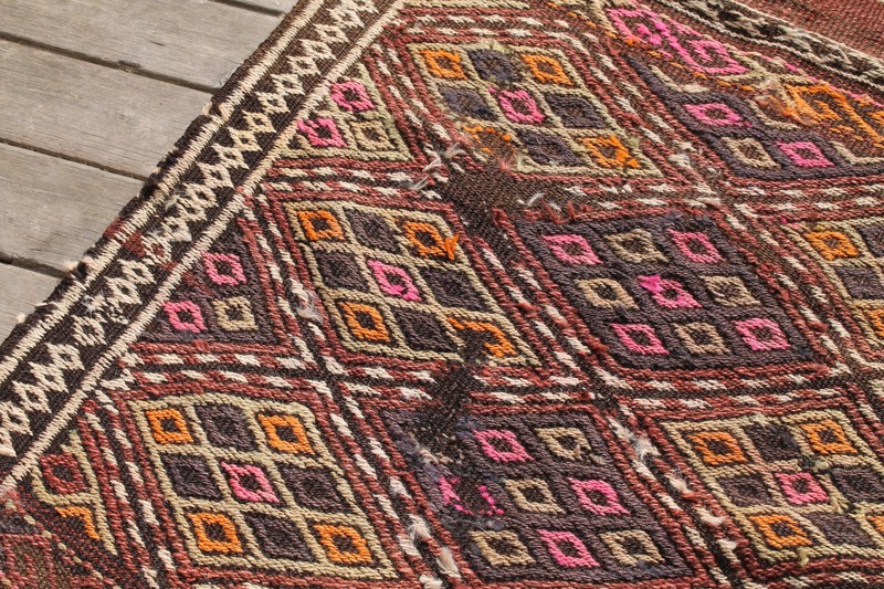 Turkish Kilim Rug 29''x61'' Oriental Vintage Rug Kars Cicim Kilim Wool 74x156cm gallery